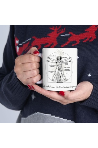 Da Vinci Vitruvian Adam Tasarımlı Mizahi Kupa Bardak Sanat Ve Bilim Meraklılarına Özel Hediye Beyaz