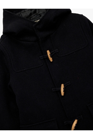 Koton Kapşonlu Düğmeli Uzun Kollu Yün Karışımlı Kaban Lacivert 6wkb00018tw Lacivert