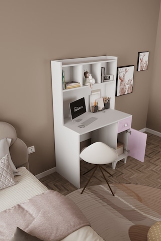 Df09105 Çekmeceli Kapaklı Kitaplıklı Çalışma Masası Bilgisayar Masası Pembe