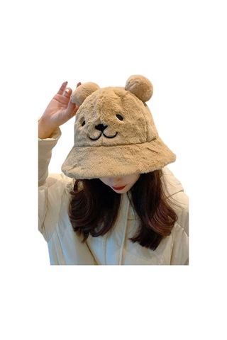 Mood Agenda Kadın Sevimli Ayı Kulak Peluş Bucket Şapka Camel