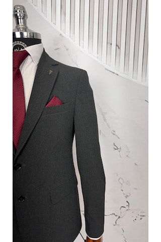 Dupont Classics Dupont Slim Fit 6 Drop Mono Yaka Çift Yırtmaç Viskon 2 Li Takım Elbise Siyah