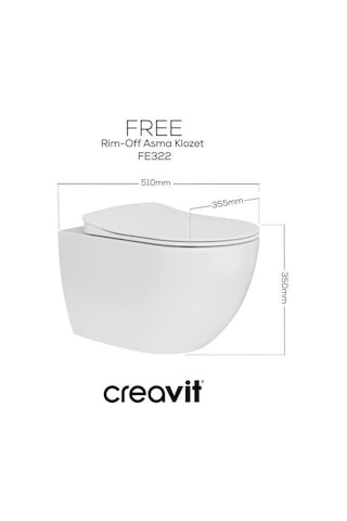 Creavit Free Rim-off Kanalsız Asma Klozet 1.kalite Fe322.02 + Duck Tp Yavaş Kapanan Kapak 2'li Set Beyaz