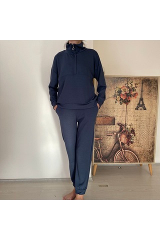 Bluety Kadın Model Kumaş Uzun Kollu Takım İndigo