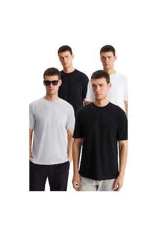 Grimelange Alessandro Erkek 4'lü Organik Pamuk Regular Kalın Dokulu Bisiklet Yaka Syh/grmj/byz T-shirt