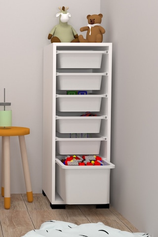 Rüya No.1 Modern Kullanışlı Beyaz Dar Sepetli Oyuncak Dolabı