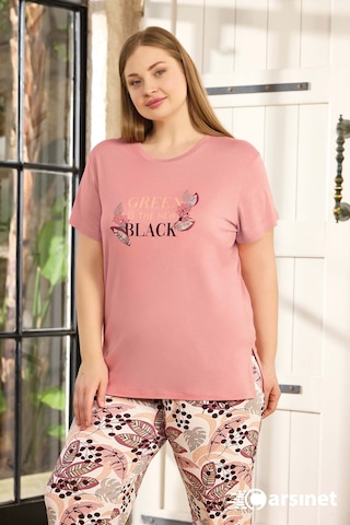 Aydoğan Kadın Pijama Takımı Kısa Kol Büyük Beden & Battal Pembe