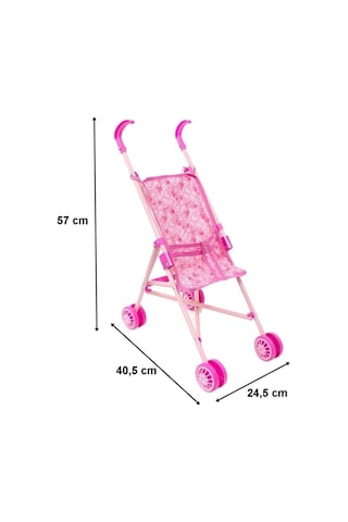Katlanabilir Oyuncak Metal Puset Çilek Desenli Bebek Puseti Pembe Renk