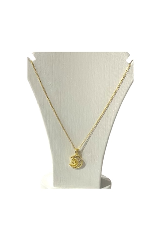 Kadın Çelik Ayyıldızlı Beyaz Zirkon Taşlı Altın Renk Kolye Çelik