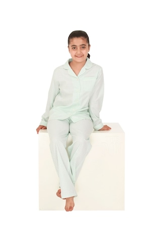 The Don Açık Yeşil Beyaz Kareli Kız Çocuk Pijama Takımı (9-14 Yaş