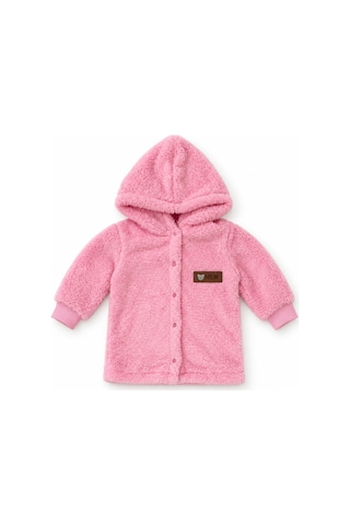 Beniizle Kapüşonlu Unisex Welsoft Yumuşak Dokulu Çıtçıtlı Kışlık Bebek Hırkası Pembe