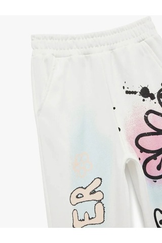 Koton Şardonlu Beli Lastikli Baskılı Jogger Ekru Kız Çocuk Eşofman Altı 6wkg40049ak Ekru
