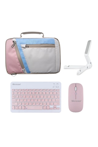 Microcase Xiaomi Redmi Pad 2 11 İnch İle Uyumlu Tablet Çanta+türkçe Bluetooth Klavye +mouse+ Standı - Pembe Al4382 Omuz Çantası