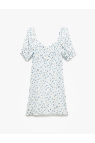 Koton Viskon Kalp Yaka Balon Kol A Kesim Slim Fit Mini Çiçekli Elbise Mavi Desenli 5sal80036ıw Mavi Desenli
