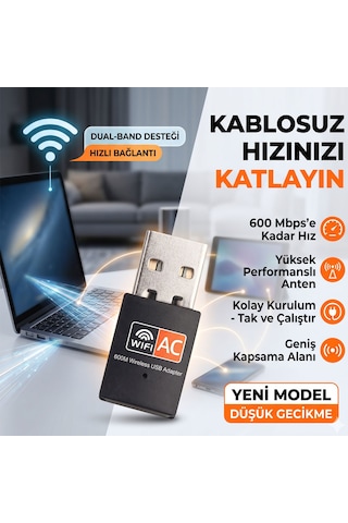 600 Mbps Usb Wifi Adaptörü Kablosuz İnternet Güçlendirici Tak Çalıştır Mini Dongle