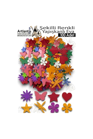Şekilli Eva Yapışkanlı 100 Lü 1 Paket Kendinden Yapışkanlı Eva Sticker Kalp Yıldız Okul Öncesi Kreş Ana Okulu Süsleme