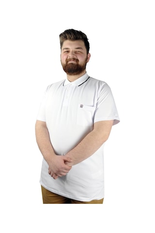 Mode Xl Büyük Beden T Shirt Polo Likralı Süprem Cepli 21558 Beyaz 001