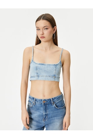 Koton Kot Büstiyer İnce Askılı Slim Fit Kare Yaka Açık İndigo 4sal30005md