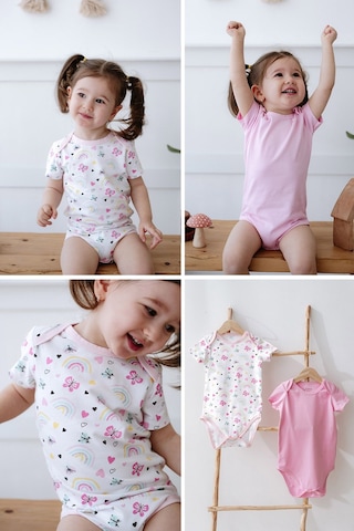 Lilabio %100 Pamuk 2li Kısa Kollu Bebek Body Renkli Çok Renkli
