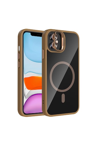 Zore iPhone Uyumlu 11 Kılıf Standlı Ve Kamera Lens Hediyeli M-safe Şarj Özellikli Ogaa Etro Kapak - Desert Titan Desert Titanyum