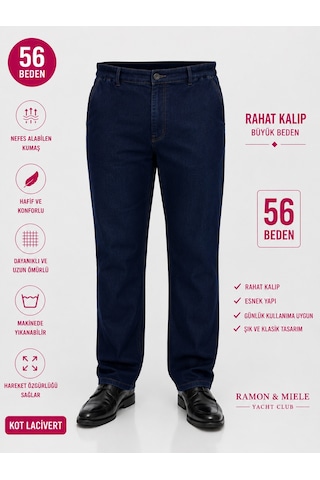 Büyük Beden Denim Boru Paça Erkek Pantolon Lacivert