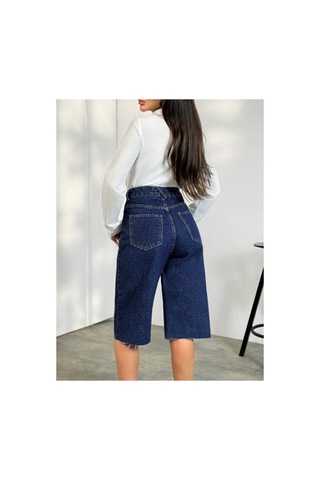 Kene Jeans Paça Kesik Lacivert Uzun Kot Şort Lacivert