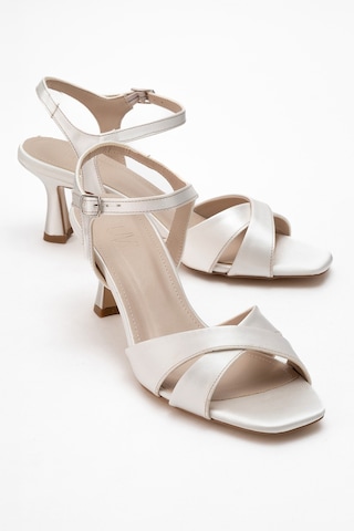 Luvishoes Luvi Shoes Melin Sedef Saten Çapraz Bantlı Kadın Topuklu Ayakkabı Sedef