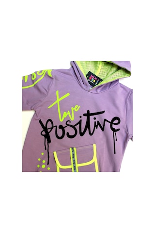 Love Positive Baskılı Fileli Kapüşonlu Kız Sweatshirt Mor Renk 9Y10Y11Y12Y Mor