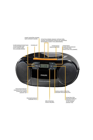 Philips AZ328/37 MP3 CD Kaset Radyo Flash Bellek Çalar Müzik Seti