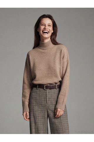 Lcw Vision Bej Yarım Balıkçı Yaka Oversize Kadın Triko Kazak