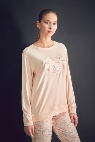 Fullamoda Tavşan Nakışlı Bisiklet Yaka 2 Li Pijama Takımı 24mıcg631216873-somon SOMON