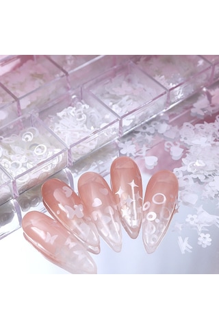 Parlak Beyaz Tırnak Süsleme Folyo Pulları Karışık Dizayn Kelebek Kalp Harfler Yıldızlar Nail Art
