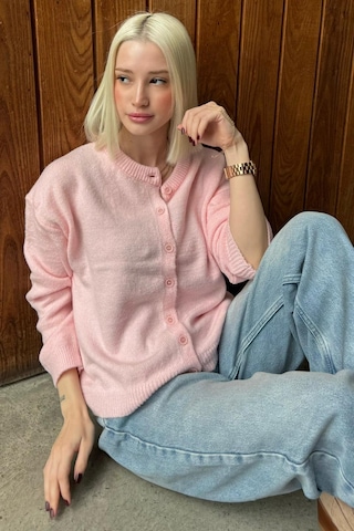 Madmext Pembe Rahat Kalıp Düğmeli Triko Kadın Hırka Mg2552 Pembe