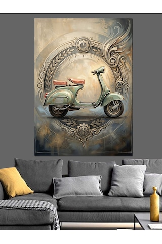 Eski Çerçevede Nostaljik Yeşil Vespa Dekoratif Kanvas - Mdf Ahşap Tablo