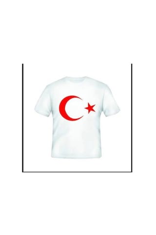 Mevlana Unisex Beyaz Türkiye Ayyıldız Baskılı Tişört L Beden Beyaz