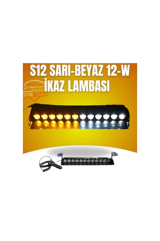 S12 Cam İçi-profesyonel İkaz Lambası Vantuzlu Çakmaklık Girişli- Sarı-beyaz