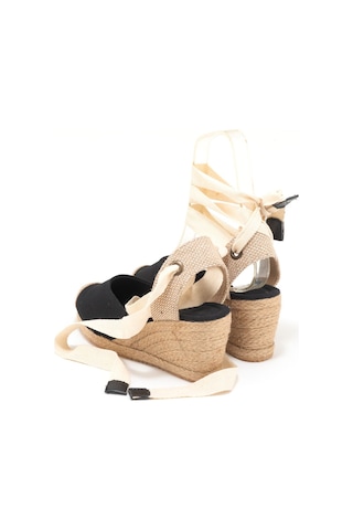 Star Tombis Gerçek Elişi Ipli Espadril Dolgu Topuk Keten Espadril Handmade Siyah
