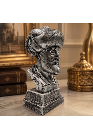 Bk Gift Gümüş Eskitme Fatih Sultan Mehmet Büstü Dekoratif Masa Üstü Biblo