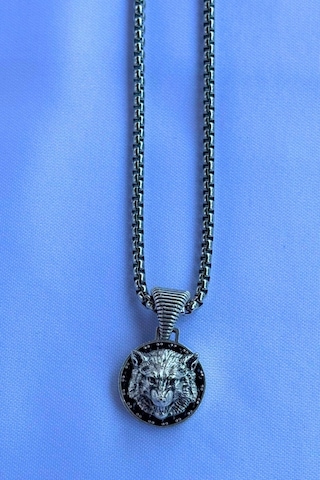 Kurt El İşçiliği Paslanmaz Çelik Zincir Erkek Kolye Gümüş