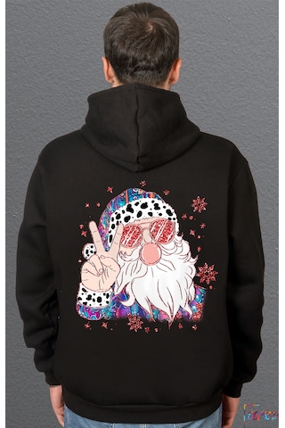 Bumeta Yılbaşı Cool Santa Christmas Sweatshirt Unisex Kapüşonlu Hoodie Siyah