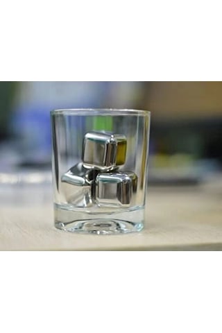 4'lü Çelik Metal Kaplama Viski Taşı Soğutma Buz Küpü diğer