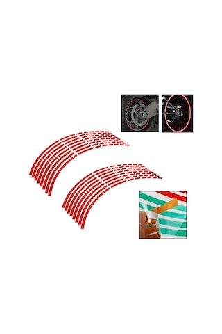Moveevo 16 Adet Kırmızı Pet Jant Sticker, 34cm X 0.8cm, Su Geçirmez Dayanıklı, 16-18 İnç Arabalar/motosikletler İçin Yansıtıcı Dekoratif Şerit