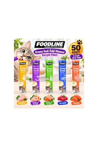 Foodline Krema Kedi Ödül Maması Karışık Paket 14 Gr X 50 Adet