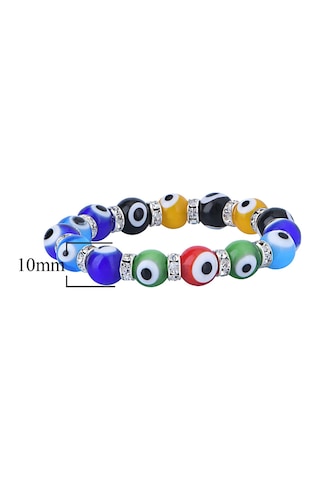 Stretch 10 Mm Multi Renkli Nazar Boncuklu Kristal Taşlı Rondela Bileklik Diğer