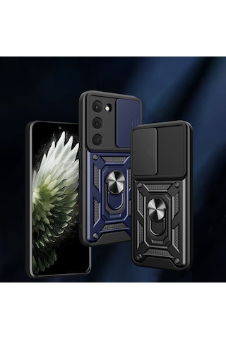 Tecno Spark 40 Pro Kılıf Tam Korumalı Magnetik Standlı Kamera Korumalı Sürgülü Vega Kapak Lacivert