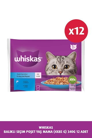 Whiskas Balık Çeşitleri Yetişkin Kedi Maması 4'lü 12 x 340 G