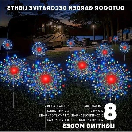 Trendooze Gaojunshop01 Solar Bahçe Festival Ateştesi 480 Led 8 Mod Güneş Enerjili Çim Aydınlatma Sıcak Işık Sıcak Işık