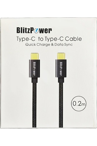 Blitzpower Type-c To Type-c Örgü Metal 20cm Şarj Kablosu