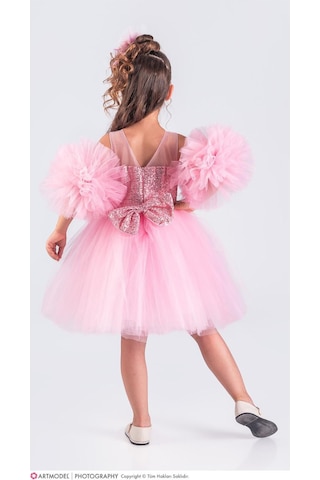 Ponpon Tak Çıkarlı Kız Çocuk 4 Parça Elbise - 3/10 Yaş - 31535 Pembe