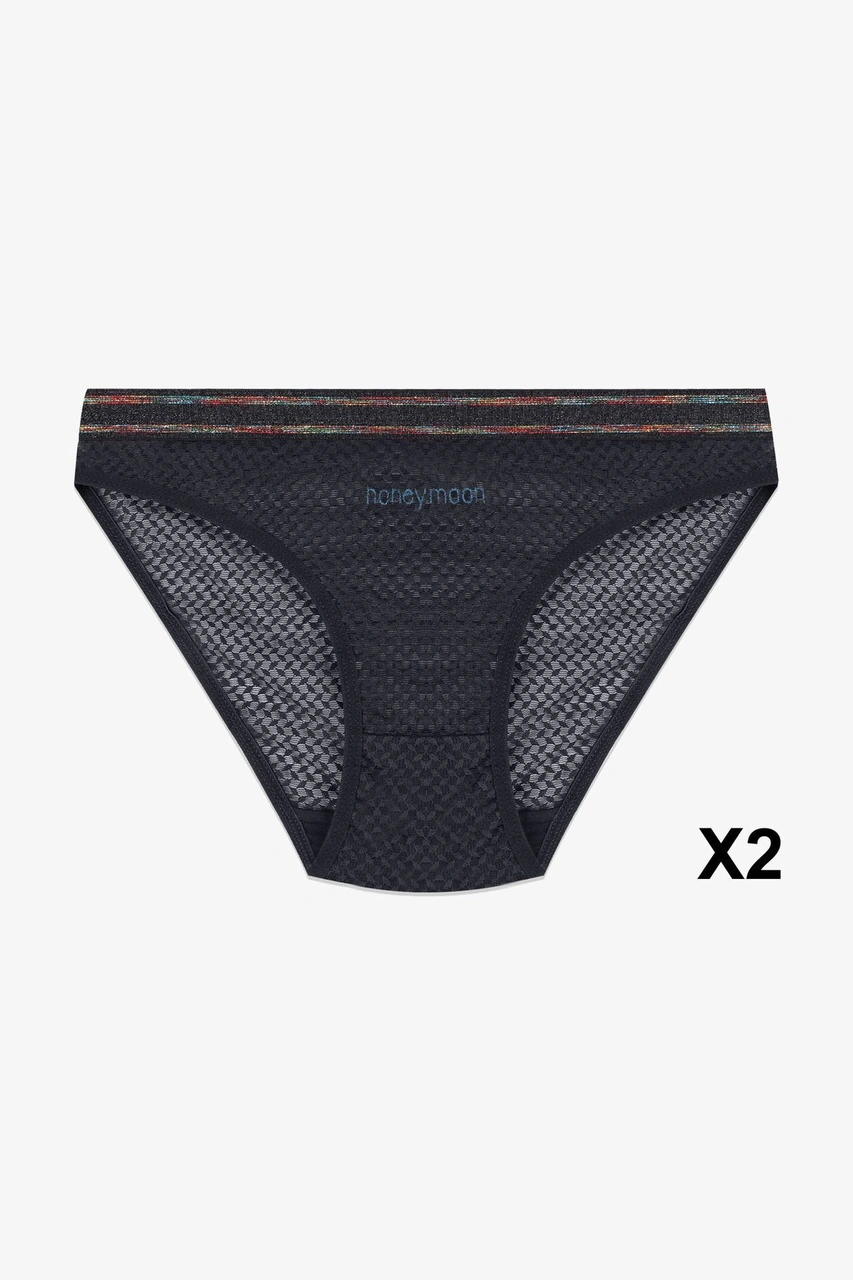 Kadın 3'lü Dantelli - Baskılı Külot 20820 Siyah