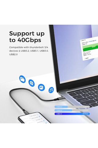 Yediseven Usb 4 To Type C 4.0 Harici Ssd Kablosu 40gbps Kısa 20cm